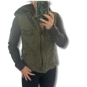American Eagle Outfitters Olive Utility Jacket with Black Sleeves